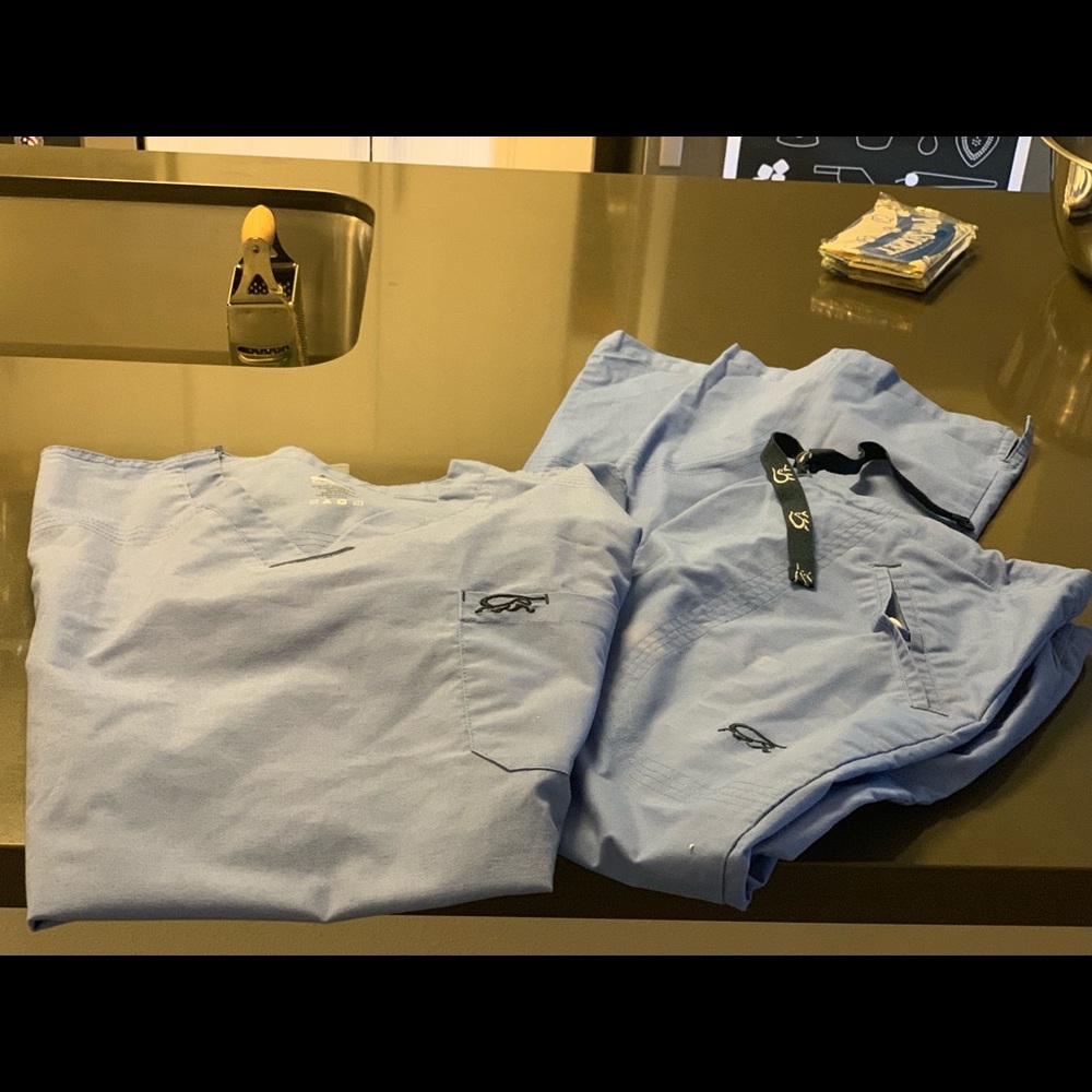 Iguana light blue scrubs large perfect condition